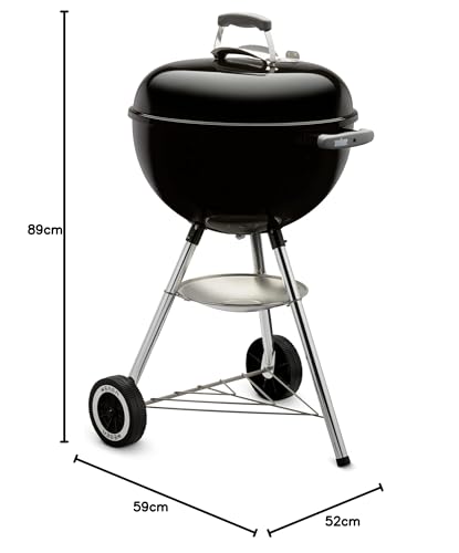 Weber Barbecue à Charbon Classic Kettle 47 cm - Barbecue à Couvercle, Thermomètre Intégré, Pieds et Roues - Barbecue d'Extérieur Autoportant avec Vasque en Porcelaine Émaillée - Noir (1231004)