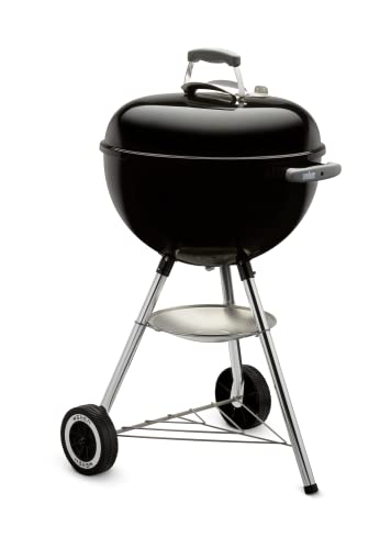 Weber Barbecue à Charbon Classic Kettle 47 cm - Barbecue à Couvercle, Thermomètre Intégré, Pieds et Roues - Barbecue d'Extérieur Autoportant avec Vasque en Porcelaine Émaillée - Noir (1231004)