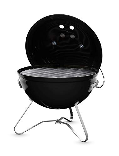 Weber Barbecue à Charbon Portable Smokey Joe Premium 37cm - Couvercle Verrouillable et Transportable, Pieds Pliants en Acier - BBQ d'Extérieur et Vasque en Porcelaine Émaillée - Noir (1121004)