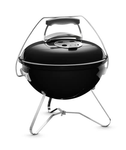 Weber Barbecue à Charbon Portable Smokey Joe Premium 37cm - Couvercle Verrouillable et Transportable, Pieds Pliants en Acier - BBQ d'Extérieur et Vasque en Porcelaine Émaillée - Noir (1121004)