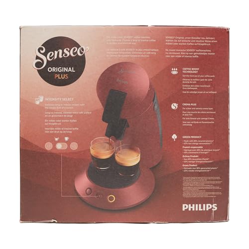 Philips SENSEO Original Plus Machine à café à dosettes, Sélecteur d'intensité, Crema Plus, Technologie Booster d'arômes, Produit vert, Rouge intense (CSA210/91)