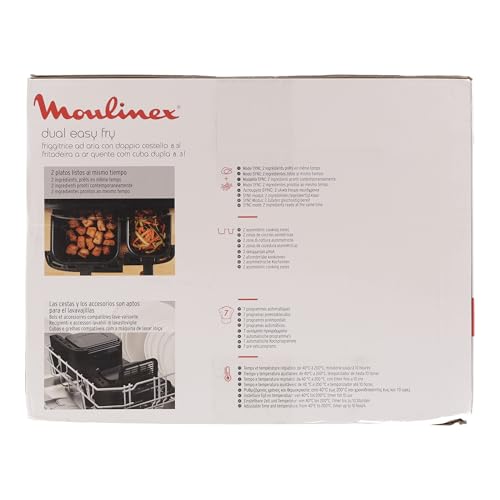 Moulinex Easy Fry Dual Friteuse sans huile, Capacité 8,3 L, Jusqu'à 8 personnes, 7 programmes automatiques, Ecran digital, Économie d'énergie, Application Moulinex, air fryer EZ901820