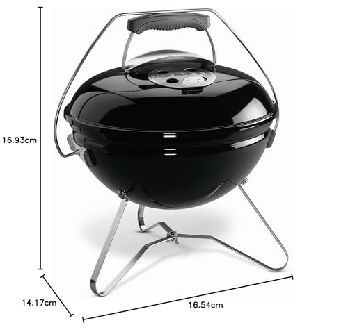 Weber Barbecue à Charbon Portable Smokey Joe Premium 37cm - Couvercle Verrouillable et Transportable, Pieds Pliants en Acier - BBQ d'Extérieur et Vasque en Porcelaine Émaillée - Noir (1121004)