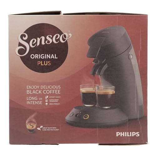 Philips SENSEO Original Plus Machine à café à dosettes, Crema Plus, Sélecteur d'intensité Technologie Booster d'arômes, Produit vert, Noir intense (CSA210/61)