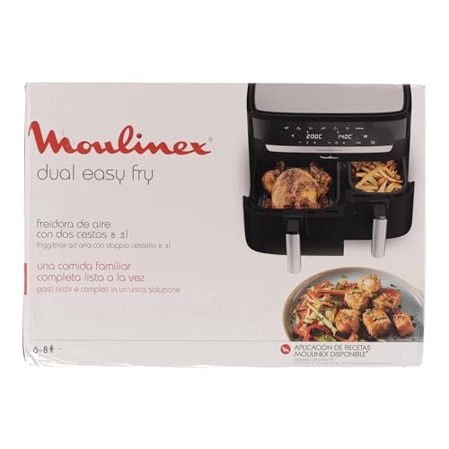 Moulinex Easy Fry Dual Friteuse sans huile, Capacité 8,3 L, Jusqu'à 8 personnes, 7 programmes automatiques, Ecran digital, Économie d'énergie, Application Moulinex, air fryer EZ901820