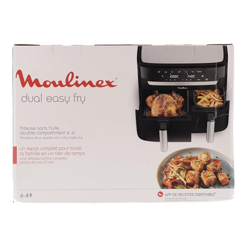 Moulinex Easy Fry Dual Friteuse sans huile, Capacité 8,3 L, Jusqu'à 8 personnes, 7 programmes automatiques, Ecran digital, Économie d'énergie, Application Moulinex, air fryer EZ901820