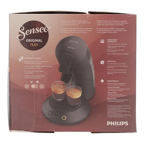 Philips SENSEO Original Plus Machine à café à dosettes, Crema Plus, Sélecteur d'intensité Technologie Booster d'arômes, Produit vert, Noir intense (CSA210/61)