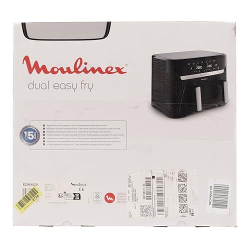 Moulinex Easy Fry Dual Friteuse sans huile, Capacité 8,3 L, Jusqu'à 8 personnes, 7 programmes automatiques, Ecran digital, Économie d'énergie, Application Moulinex, air fryer EZ901820