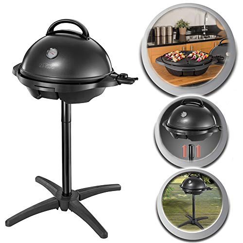 George Foreman Barbecue 2 en 1 électrique: Grill sur pied & de table (utilisation intérieure & extérieure, balcon & cuisine, Ø44,5cm, indicateur de température, bac à graisse, 2400W) 22460-56