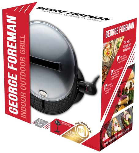 George Foreman Barbecue 2 en 1 électrique: Grill sur pied & de table (utilisation intérieure & extérieure, balcon & cuisine, Ø44,5cm, indicateur de température, bac à graisse, 2400W) 22460-56