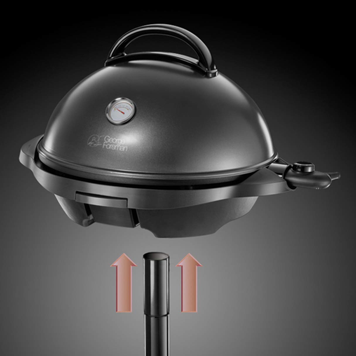 George Foreman Barbecue 2 en 1 électrique: Grill sur pied & de table (utilisation intérieure & extérieure, balcon & cuisine, Ø44,5cm, indicateur de température, bac à graisse, 2400W) 22460-56