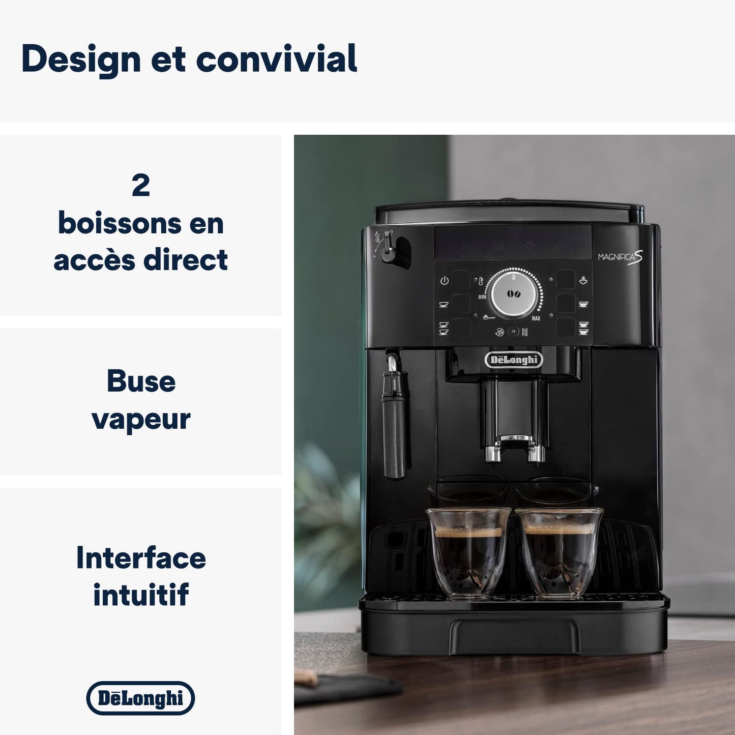 De'Longhi Magnifica S ECAM11.112.B, Machine à Café Automatique/ à Espresso du Grain à la Tasse Avec Buse à Lait, avec 4 Recettes à Touche Unique, Panneau de Contrôle Soft-Touch, 1450W, Noir