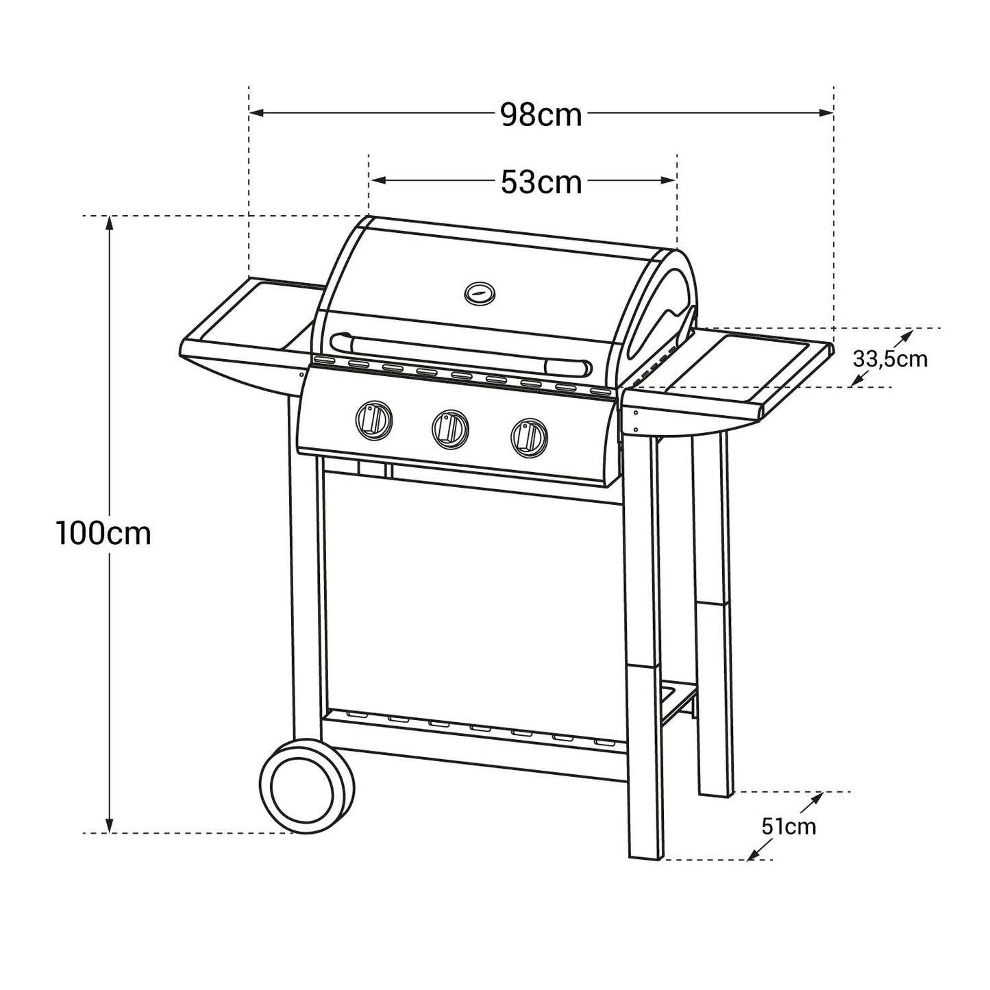 Happy Garden - Barbecue Gaz Hawaï - 3 Brûleurs 8,4 KW Butane/Propane - 2 Tablettes - Garanti 2 Ans