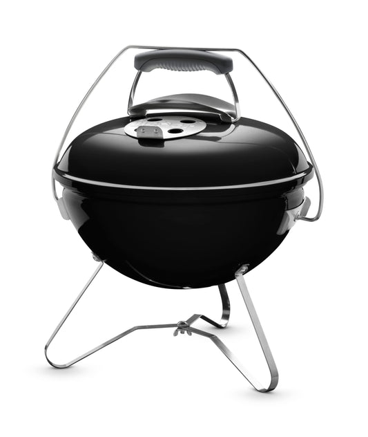 Weber Barbecue à Charbon Portable Smokey Joe Premium 37cm - Couvercle Verrouillable et Transportable, Pieds Pliants en Acier - BBQ d'Extérieur et Vasque en Porcelaine Émaillée - Noir (1121004)