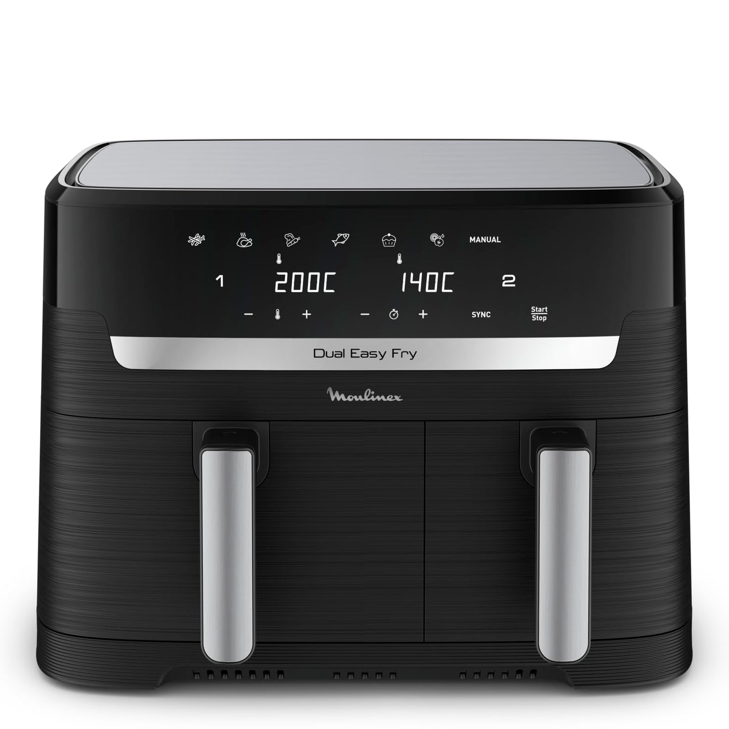 Moulinex Easy Fry Dual Friteuse sans huile, Capacité 8,3 L, Jusqu'à 8 personnes, 7 programmes automatiques, Ecran digital, Économie d'énergie, Application Moulinex, air fryer EZ901820