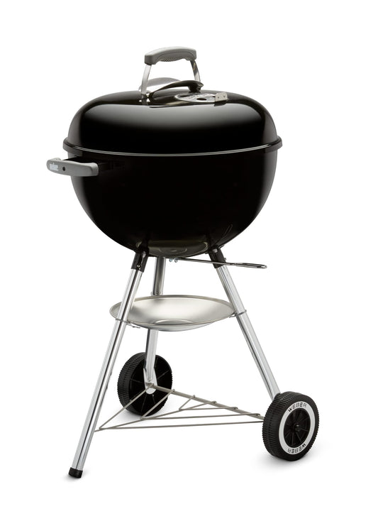 Weber Barbecue à Charbon Classic Kettle 47 cm - Barbecue à Couvercle, Thermomètre Intégré, Pieds et Roues - Barbecue d'Extérieur Autoportant avec Vasque en Porcelaine Émaillée - Noir (1231004)