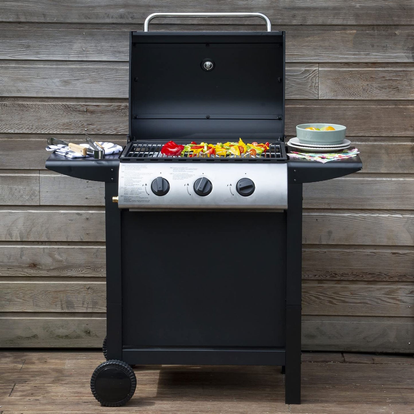 Happy Garden - Barbecue Gaz Hawaï - 3 Brûleurs 8,4 KW Butane/Propane - 2 Tablettes - Garanti 2 Ans