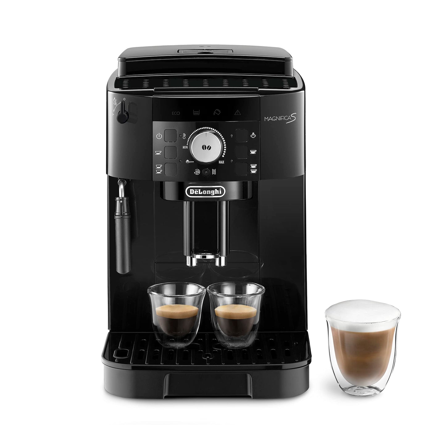 De'Longhi Magnifica S ECAM11.112.B, Machine à Café Automatique/ à Espresso du Grain à la Tasse Avec Buse à Lait, avec 4 Recettes à Touche Unique, Panneau de Contrôle Soft-Touch, 1450W, Noir