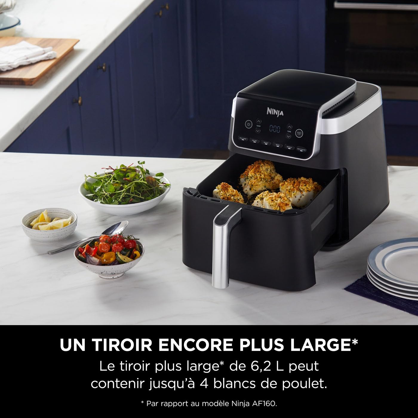 Ninja Air Fryer MAX PRO, 6.2L, sans huile, grand tiroir, rôtir, cuire, frire, familial, numérique, produits congelés, antiadhésif, panier et plaque de cuisson compatibles lave-vaisselle, gris, AF180EU