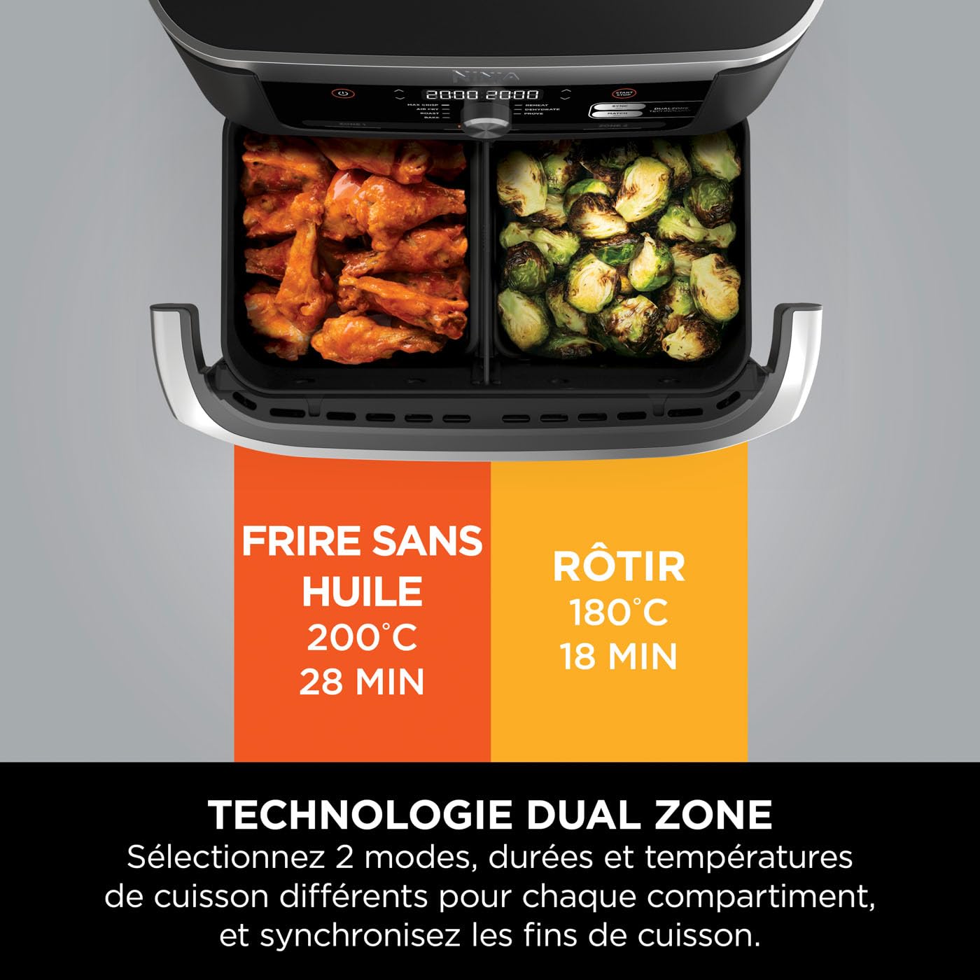 NINJA Foodi FlexDrawer Air Fryer, Dual Zone Avec Séparateur Amovible, Grand Tiroir de 10.4 L, 7-en-1, Double Zone, Sans Huile, Pièces Antiadhésives Compatibles Au Lave-Vaisselle, Noir AF500EU