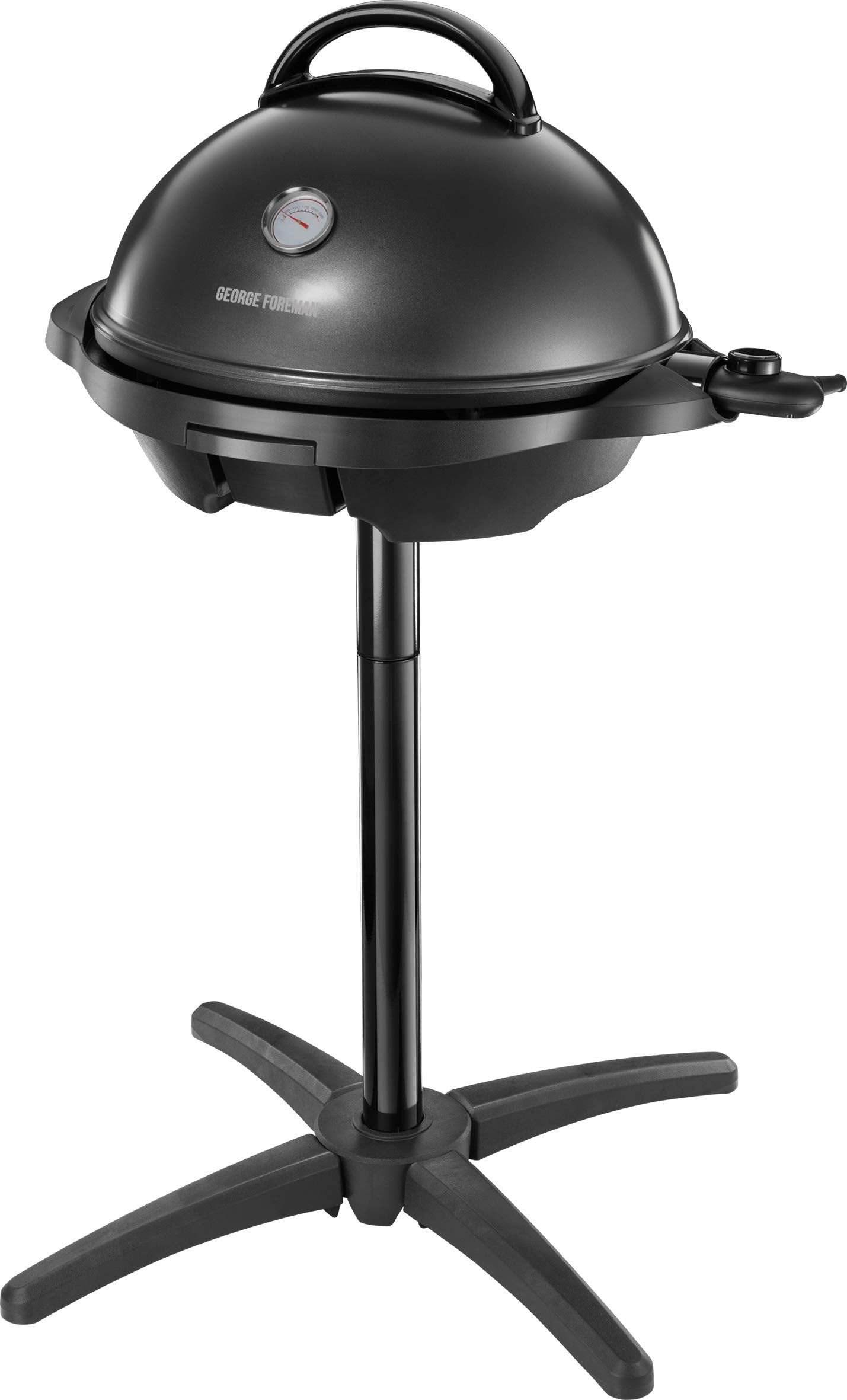 George Foreman Barbecue 2 en 1 électrique: Grill sur pied & de table (utilisation intérieure & extérieure, balcon & cuisine, Ø44,5cm, indicateur de température, bac à graisse, 2400W) 22460-56