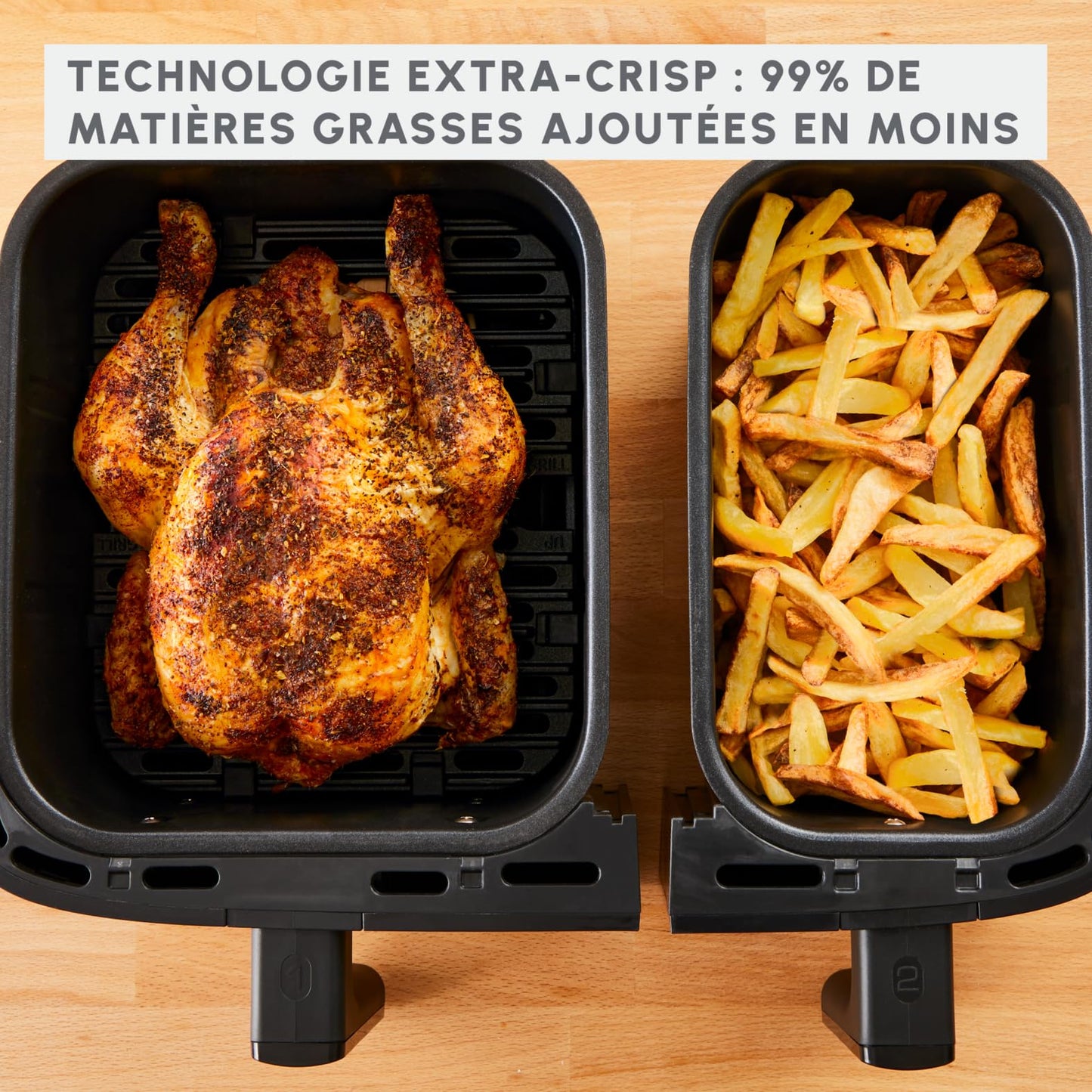 Moulinex Easy Fry Dual Friteuse sans huile, Capacité 8,3 L, Jusqu'à 8 personnes, 7 programmes automatiques, Ecran digital, Économie d'énergie, Application Moulinex, air fryer EZ901820