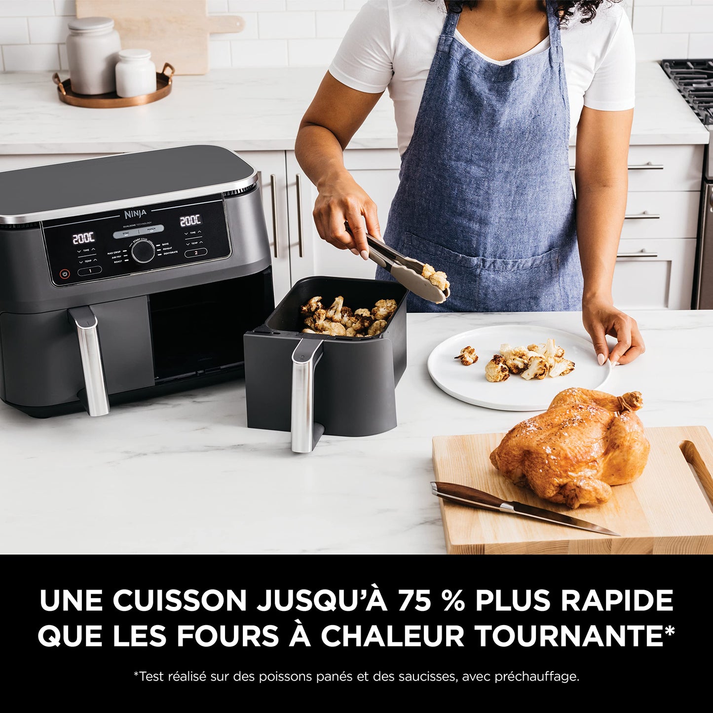 NINJA Foodi MAX Dual Zone Air Fryer, 2 Tiroirs, 9,5L, 6-en-1, Sans Huile, Air Fry, Croustillant Max, Rôtir, Cuire, Déshydrater, 8 Portions, Paniers Antiadhésifs Vont Au Lave-Vaisselle, Noir AF400EU