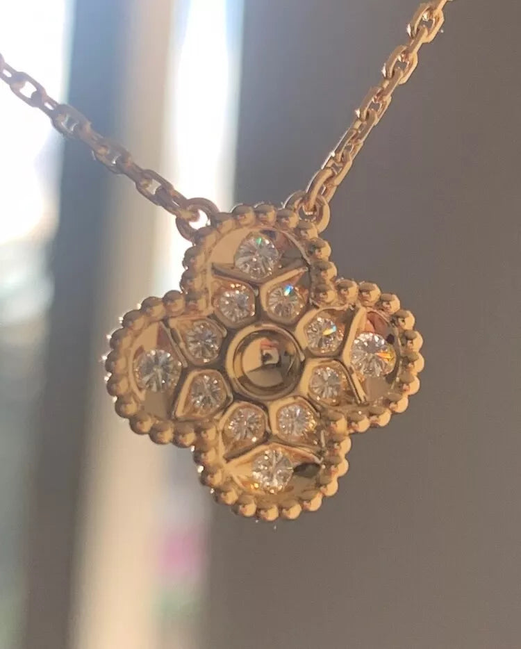 Van Cleef & Arpels Vintage Diamond Alhambra Necklace Yellow Gold