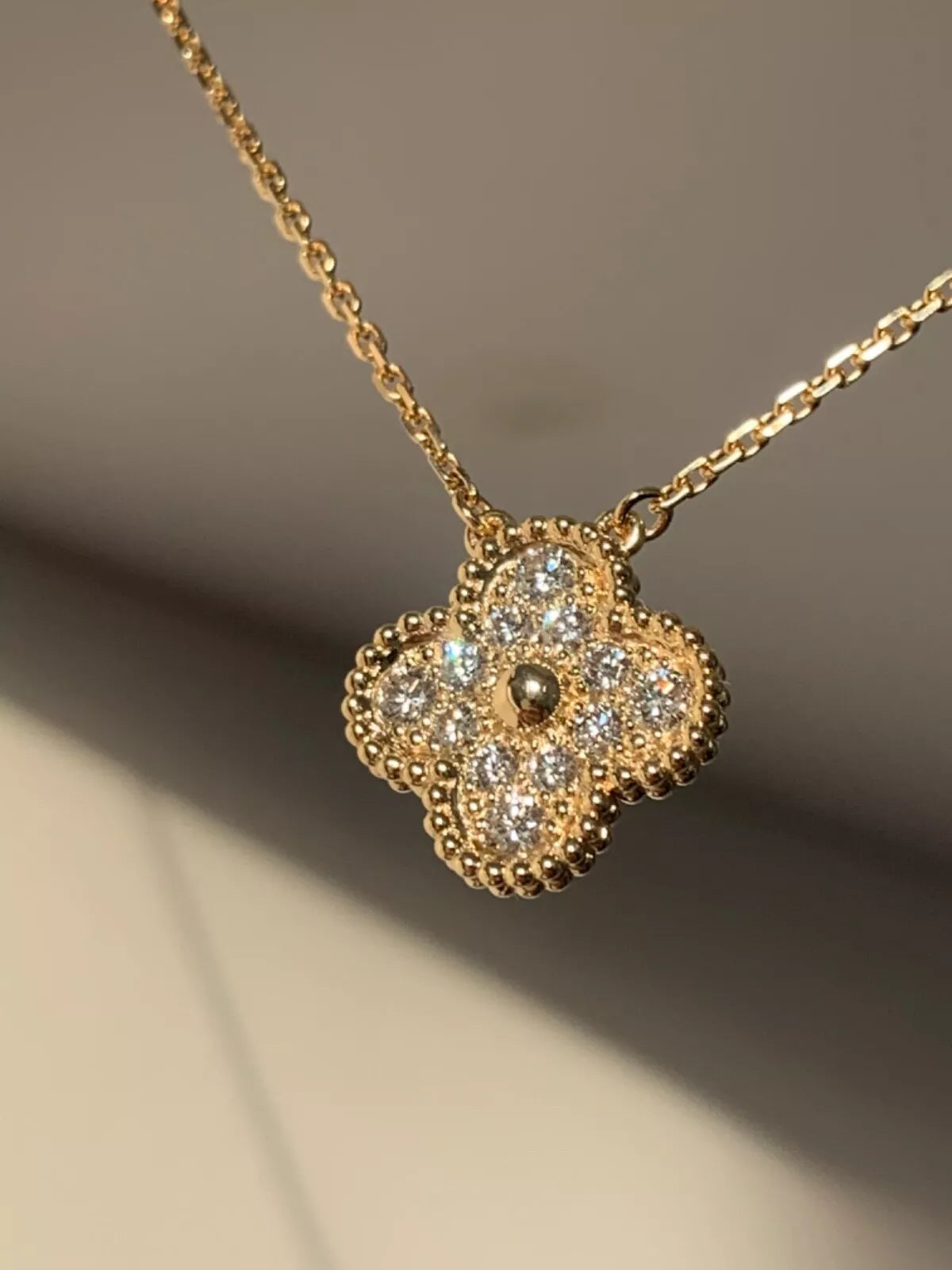 Van Cleef & Arpels Vintage Diamond Alhambra Necklace Yellow Gold