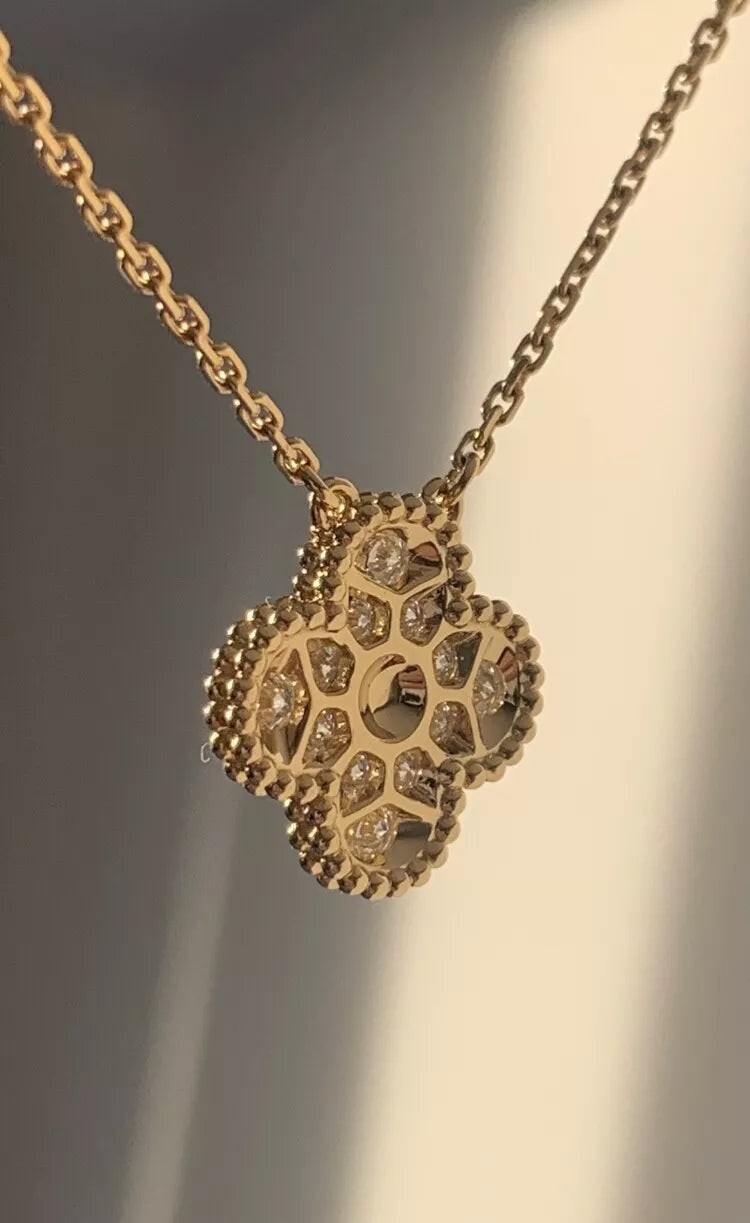 Van Cleef & Arpels Vintage Diamond Alhambra Necklace Yellow Gold