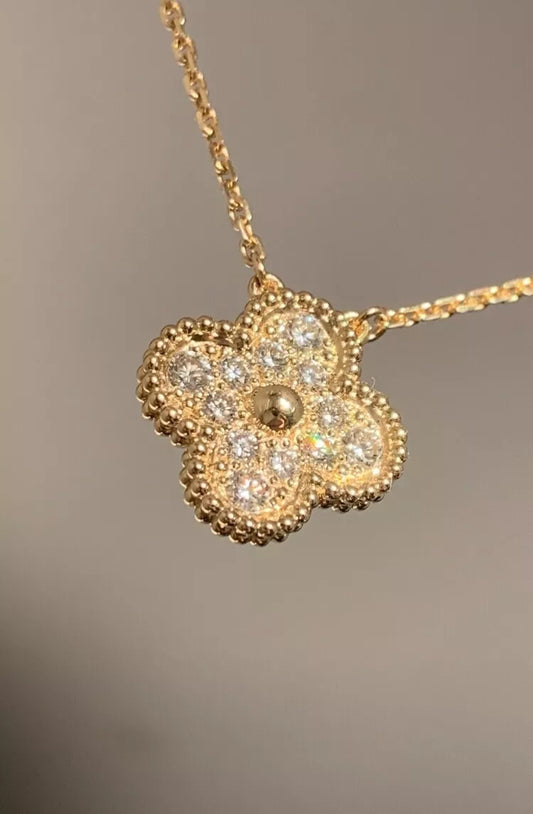 Van Cleef & Arpels Vintage Diamond Alhambra Necklace Yellow Gold