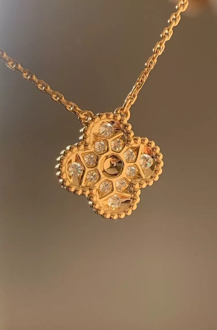 Van Cleef & Arpels Vintage Diamond Alhambra Necklace Yellow Gold